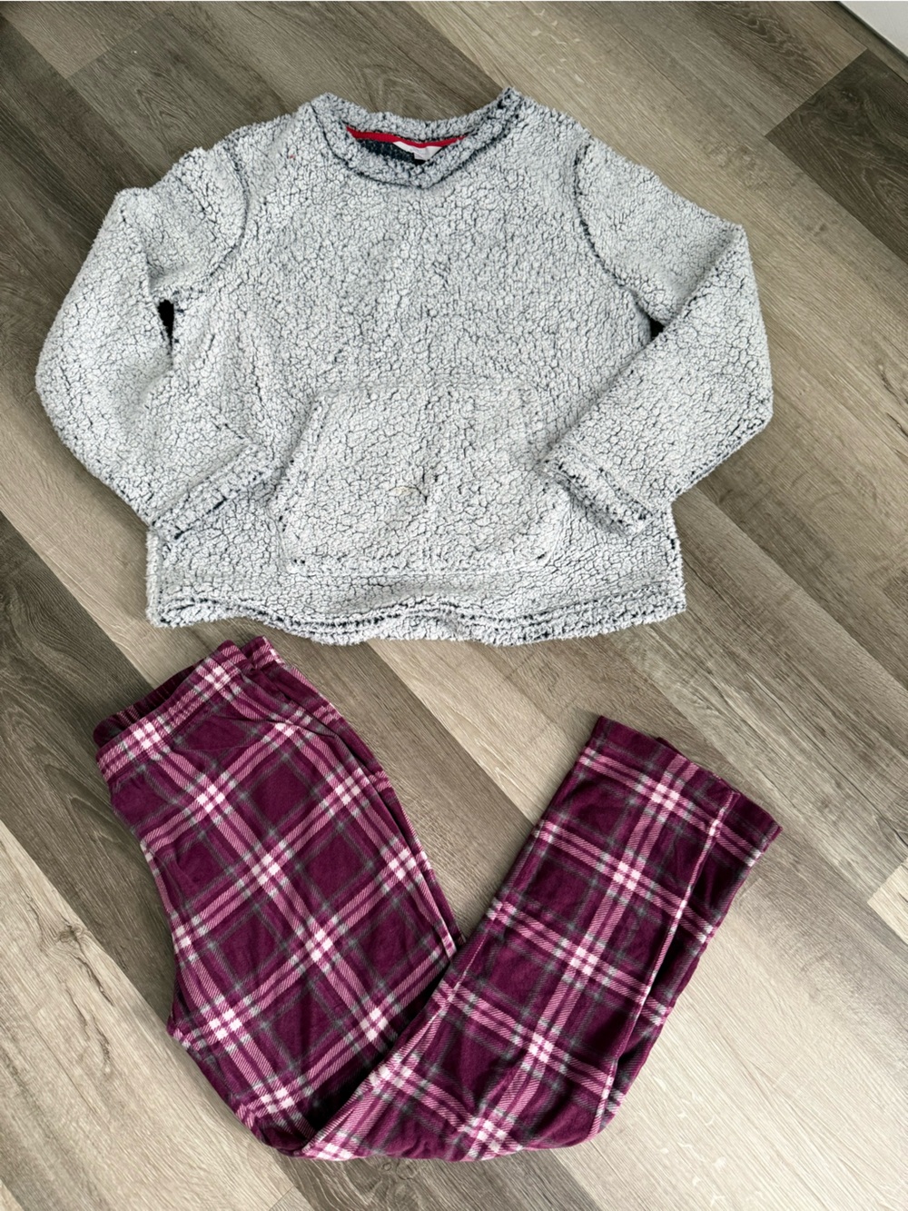 Secret Treasures Gray Sherpa Pullover with Pink Plaid Leggings